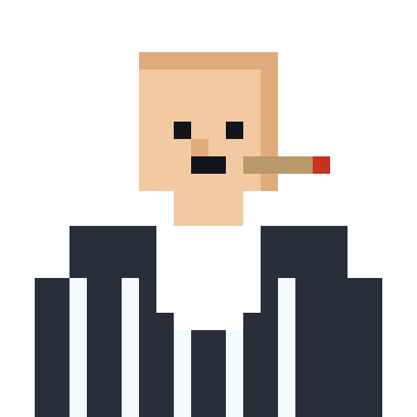 Sal Two-Phones, a bald pixel-art bust in a pinstripe suit with a cigar.