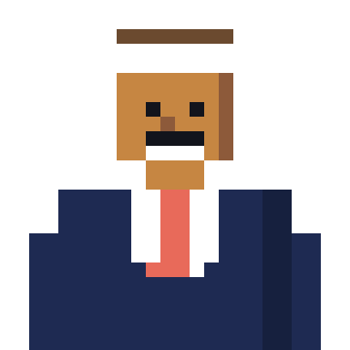 Prop Desk Rick, a pixel-art bust wearing a white visor and a coral tie.