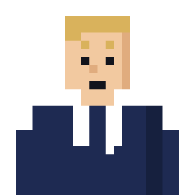 The First-Year, a pixel-art bust with a crooked collar and worried brow.