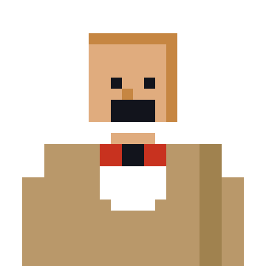 The Chairman, a bald pixel-art bust with a mustache and a red bow tie.