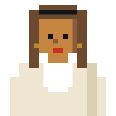 Greta The Allocator, a pixel-art bust in cream with sunglasses parked in her hair.